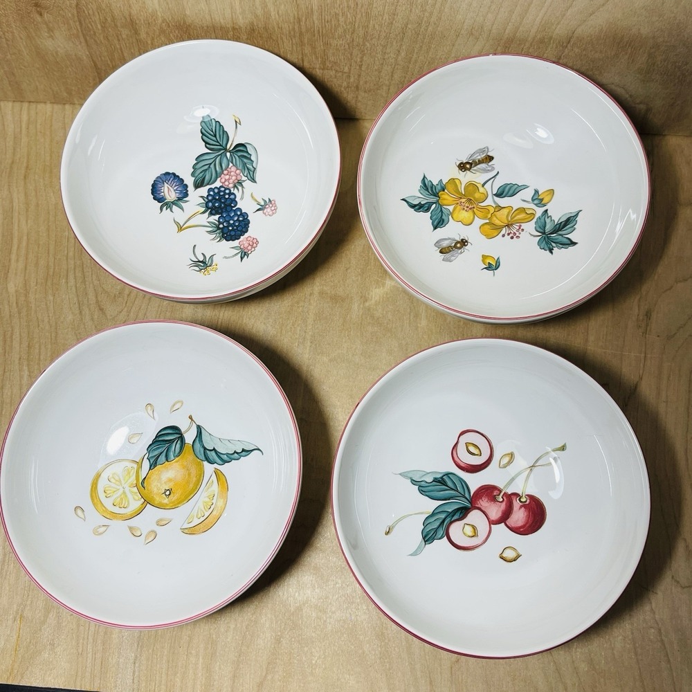 4 Vintage Villeroy & Boch Luxembourg Footed Pedestal Dessert Bowls Fruit Motives